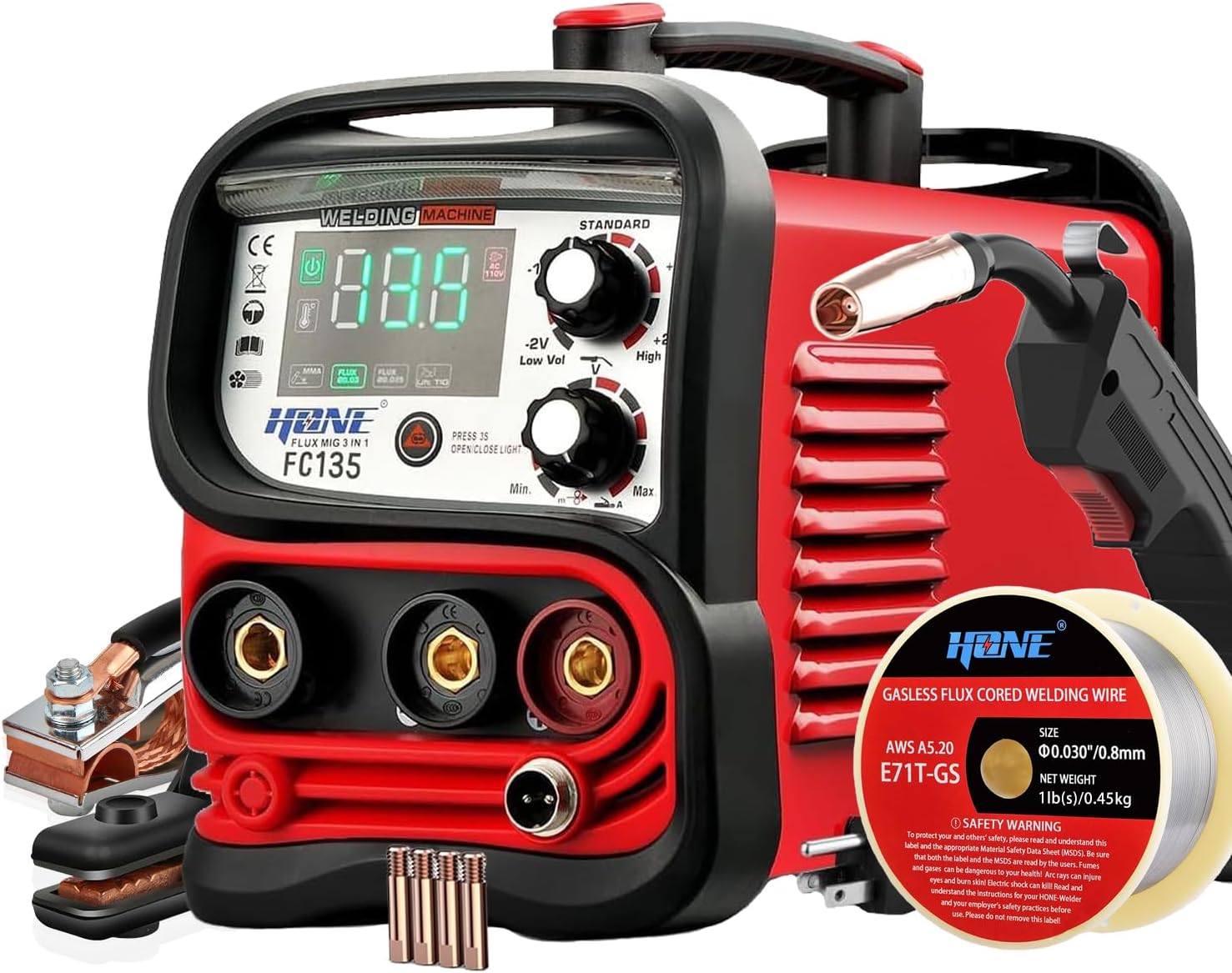 HONE FC135 3-in-1 Flux Core Welder, 135A 110V